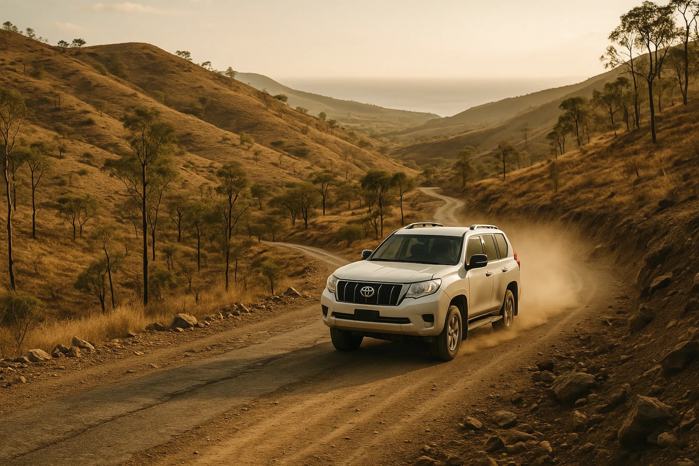 Toyota Land Cruiser Prado on a mountain road in Timor-Leste