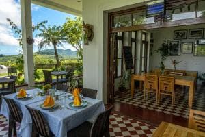 Balibo Fort Hotel restaurant with mountain views and traditional tile floors
