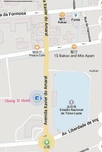 Chong Ti Hotel street map showing location near Estádio Nacional in Dili