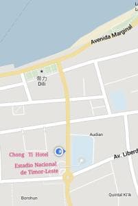 Chong Ti Hotel area map showing Dili waterfront and Avenida Marginal