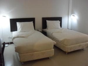 Hotel The Ramelau twin-bed room with simple modern decor